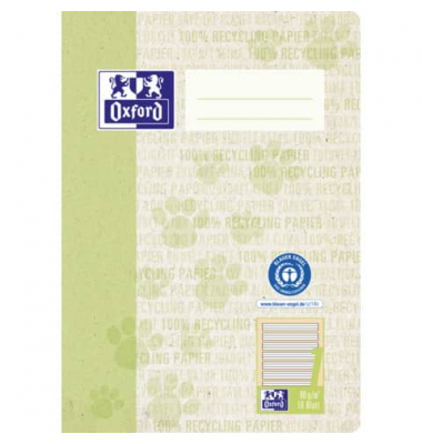 Schulheft 400159450 Recycling, Lineatur 1 / Schreiblern-Lineatur / keine, A5, 90g, lemongr&uuml;n, 16 Blatt / 32 Seiten