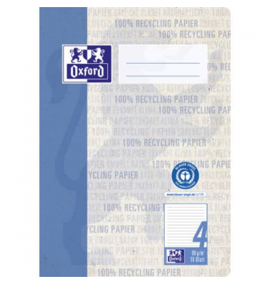 Schulheft 400159457 Recycling, Lineatur 4 / liniert, A5, 90g, blau, 16 Blatt / 32 Seiten
