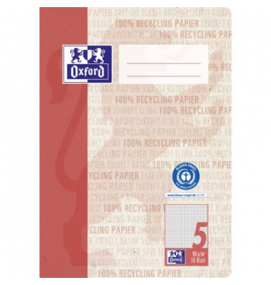 Schulheft 400159459 Recycling, Lineatur 5 / kariert, A5, 90g, rot, 16 Blatt / 32 Seiten