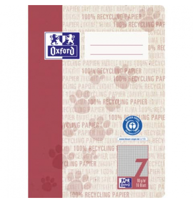 Schulheft 400159461 Recycling, Lineatur 7 / kariert, A5, 90g, rot, 16 Blatt / 32 Seiten