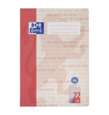 Schulheft 400159479 Recycling, Lineatur 22 / kariert / keine, A4, 90g, rot, 16 Blatt / 32 Seiten