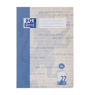 Schulheft 400159481 Recycling, Lineatur 27 / liniert mit Rand innen/außen, A4, 90g, blau, 16 Blatt / 32 Seiten