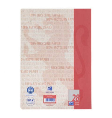 Schulheft 400159483 Recycling, Lineatur 28 / kariert, A4, 90g, rot, 16 Blatt / 32 Seiten