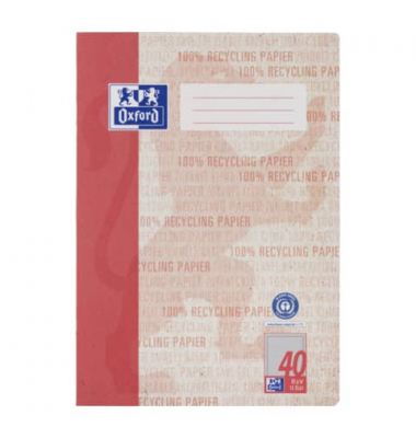 Schulheft 400159485 Recycling, Lineatur 40 /  kariert mit Umrandung / keine, A4, 90g, rot, 16 Blatt / 32 Seiten