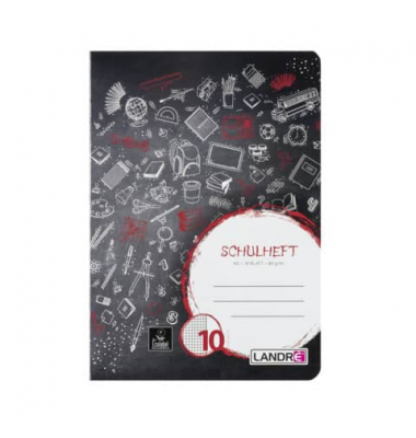 Schulheft 100050076, Lineatur 10 / kariert mit wei&szlig;em Rand / keine, A5, 80g, schwarz, 16 Blatt / 32 Seiten