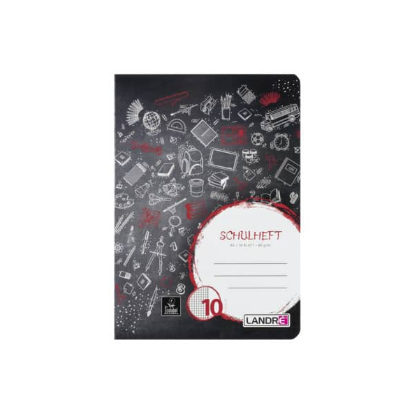 10 Stück Landre Schulheft 100050076, Lineatur 10 / kariert mit weißem Rand / keine, A5, 80g, schwarz, 16 Blatt / 32 Seiten 4006144240100 Landre