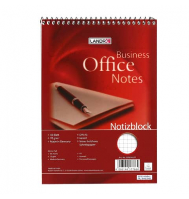 Notizbuch 100050257, Business Office Notes, rot, A5, kariert, 60g, 40 Blatt / 80 Seiten
