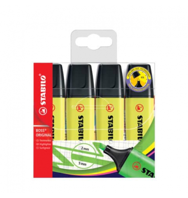 Textmarker STABILO BOSS ORIGINAL Etui, 70/4-24, Etui, gelb, 2-5mm Keilspitze