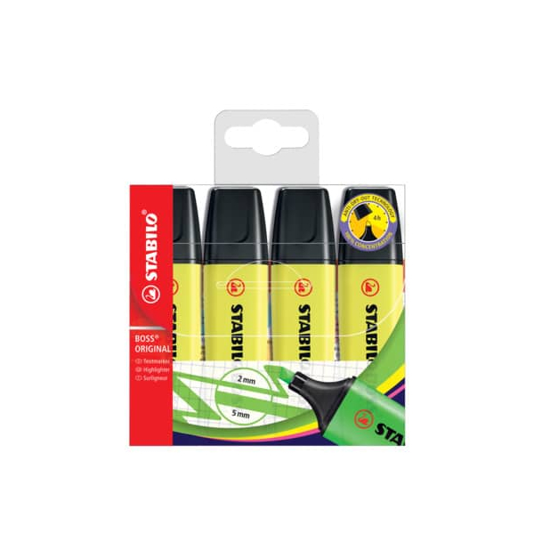 4006381109567 - Textmarker STABILO BOSS ORIGINAL Etui 70 4-24 gelb 2-5mm Keilspitze 4006381109567 4 Stück