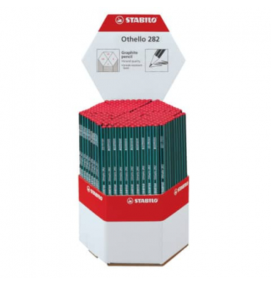 Bleistift-Set STABILO Othello Display, 282/270, H&auml;rte je 45x 2B,H, je 90x B,HB, dunkelgr&uuml;n mit hellgr&uuml;nen Kantenstreifen