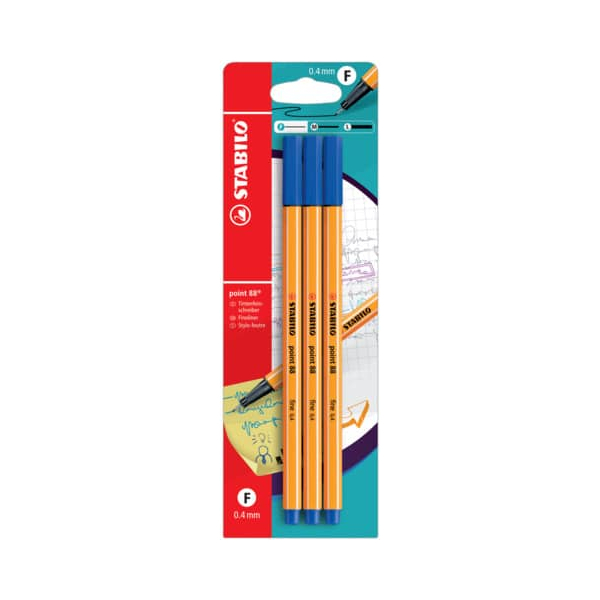 10 Stück Stabilo Fineliner-Set point 88, B-14827-10, orange, weiße Streifen (Schreibfarbe: blau), 0,4mm 4006381148276 Stabilo 3 Stück