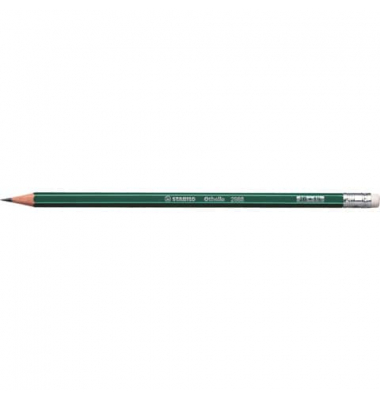 Bleistift STABILO Othello, 2988/2B, H&auml;rte 2B, 2,2mm-3mm, dunkelgr&uuml;n mit hellgr&uuml;nen Kantenstreifen, mit Radiergummi