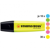 Textmarker STABILO BOSS ORIGINAL Warenpaket, 70/80-1, Display, 6-farbig sortiert, 2-5mm Keilspitze