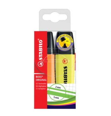 Textmarker STABILO BOSS ORIGINAL Etui, 70/2, Etui, 2-farbig sortiert, 2-5mm Keilspitze