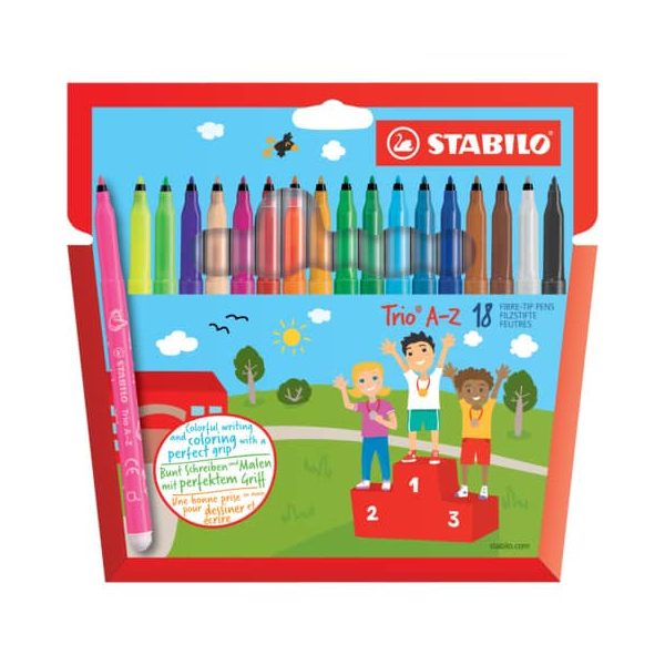 6 x Stabilo Fasermaler mit Dreikant-Griffzone Trio A-Z 0,7 mm Etui mit
