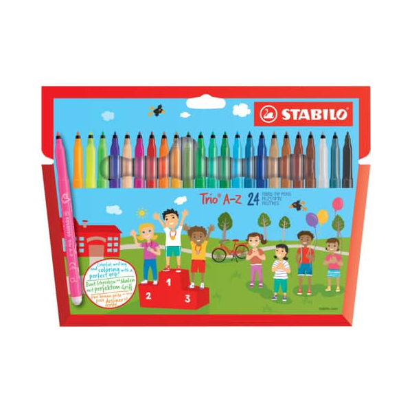 6 x Stabilo Fasermaler mit Dreikant-Griffzone Trio A-Z 0,7 mm Etui mit