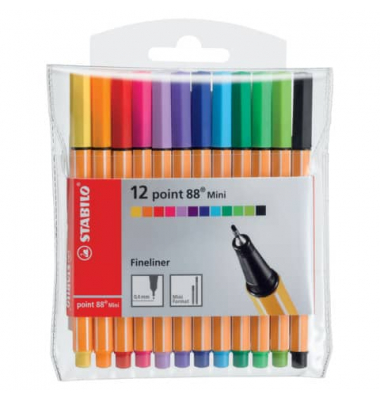 Fineliner-Set point 88 mini, 688/12-1, orange, wei&szlig;e Streifen (Schreibfarbe: 12-farbig sortiert), 0,4mm
