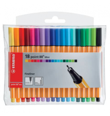 Fineliner-Set point 88 mini, 688/18-1, orange, wei&szlig;e Streifen (Schreibfarbe: 18-farbig sortiert), 0,4mm