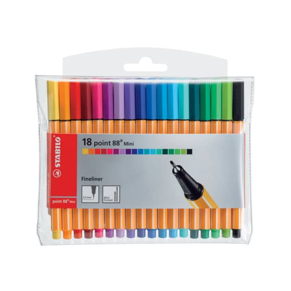 10 Stück Stabilo Fineliner-Set point 88 mini, 688/18-1, orange, weiße Streifen (Schreibfarbe: 18-farbig sortiert), 0,4mm 4006381367233 Stabilo 18 Stück