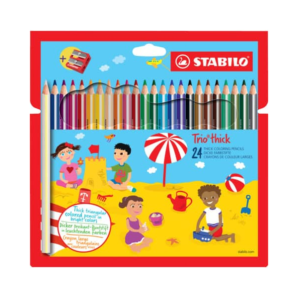 6 Stück Stabilo Buntstifte-Set Trio thick mit Spitzer, 203/2-24, farbig sortiert, dreikant, ergonomisch, Packung 4006381484015 Stabilo 24 Stück