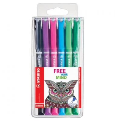 Fineliner Sensor 6er Etui, sortiert (schwarz, türkis, grün, hellgrün, pink, lila) Colortangle