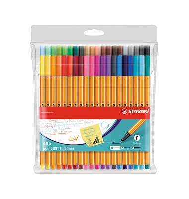 Fineliner-Set point 88, 8840-1, orange, wei&szlig;e Streifen (Schreibfarbe: 40-farbig sortiert), 0,4mm