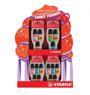 Textmarker-Set STABILO BOSS MINI Sweet Friends Edition Display, 07/96-08, Display, farbig sortiert, 2-5mm Keilspitze