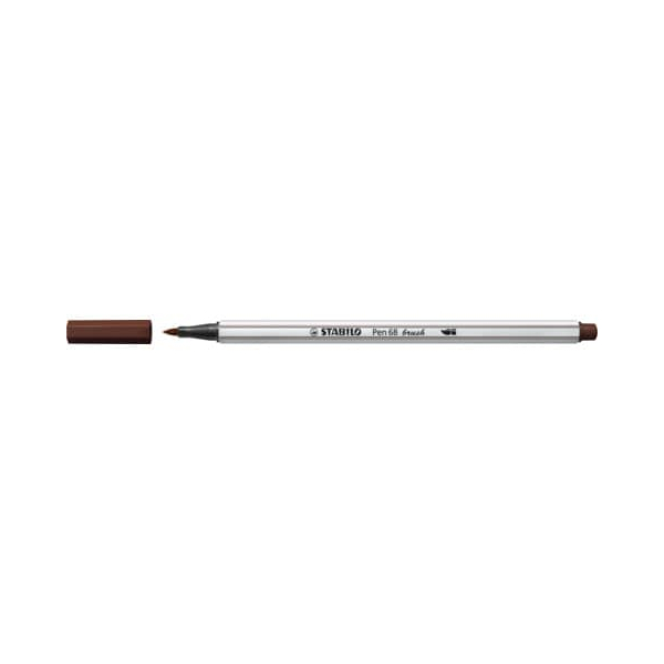10 Stück Stabilo Premium-Filzstift mit Pinselspitze für variable Strichstärken - Pen 68 brush - Einzelstift - braun 4006381546003 Stabilo
