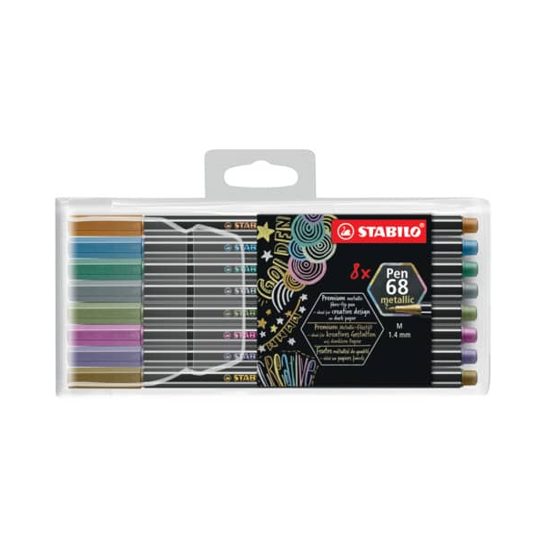 4006381546348 - STABILO® Pen 68 metallic Premium-Filzstift Rundspitze Strichstärke 14 mm 8er-Pack farbsortiert