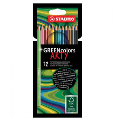 Buntstifte-Set GREENcolors Etui ARTY, 6019/12-1-20, farbig sortiert, sechskant, Packung