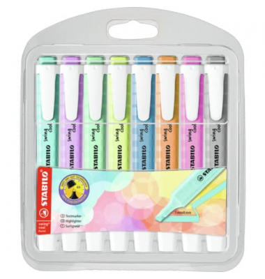 Textmarker STABILO swing cool Pastel Etui, 275/8-08-2, Etui (8 #), farbig sortiert (minzgr&uuml;n/rosa/korallrot/limette/pastellgelb/