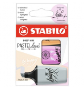 Textmarker STABILO BOSS MiNI, 07/03-59, Packung (3 #), farbig sortiert (seidengrau/fuchsie/orange), 2-5mm Keilspitze