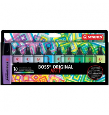 Textmarker BOSS ORIGINAL ARTY, 70/10-2-20, Etui, 10-farbig sortiert, 2-5mm Keilspitze