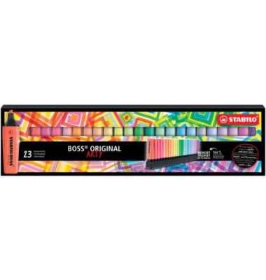 Textmarker BOSS ORIGINAL, 7023-01-5-20, Set (Tischset 23 #), farbig sortiert (9 Leuchtfarben/14 Pastellfarben), 2-5mm Keilspitze