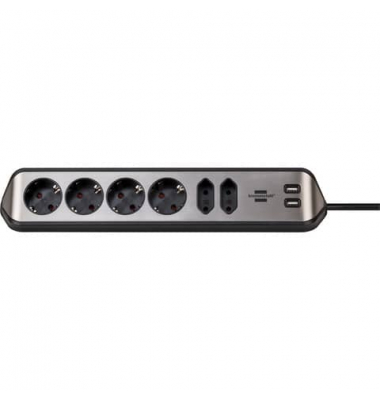 Steckdosenleiste 1153590610 estilo, 6-fach, silber/schwarz