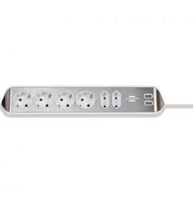 Steckdosenleiste 1153590620 estilo, 6-fach, silber/wei&szlig;