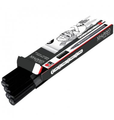 Fineliner-Set Graphix, 01460 000 00101, grau/schwarz (Schreibfarbe: schwarz), 0,2+0,4+0,8mm+Brush