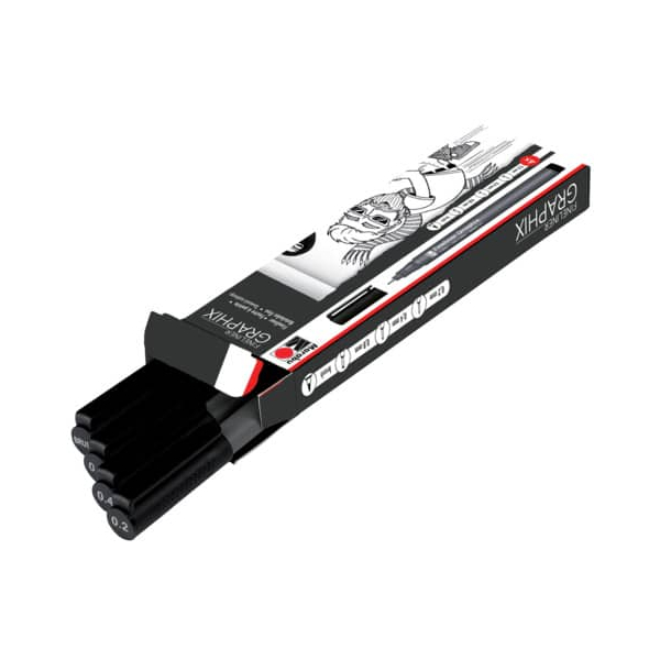 6 Stück Marabu Fineliner-Set Graphix, 01460 000 00101, grau/schwarz (Schreibfarbe: schwarz), 0,2+0,4+0,8mm+Brush 4007751627124 Marabu 4 Stück
