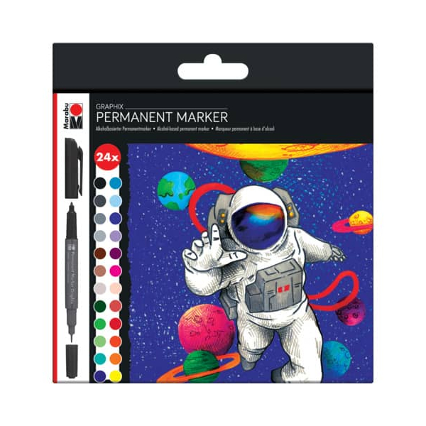 3 Stück Marabu Permanentmarker-Set HERO OF GALAXY, 01470 000 00102, Pack, 24-farbig sortiert, 1-2mm Rundspitze/doppel 4007751738769 MARABU 24 Stück