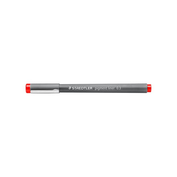 10 Stück Staedtler Pigmentliner pigment liner 308, 308 03-2, grau (Schreibfarbe: rot), 0,3mm 4007817036440 Staedtler