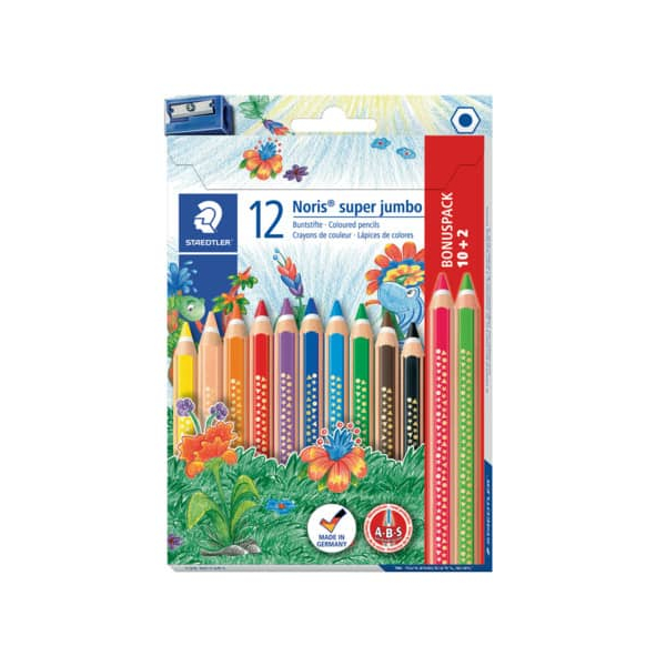 4007817036815 - STAEDTLER Dreikant-Buntstift Noris Club super jumbo 10+2 dreieckig Minenstärke 60 mm mit Minenschutzmantel (ABS) - 1 Stück (129 NC12P1)