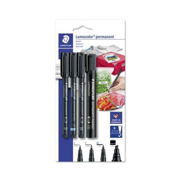 4007817076736 - STAEDTLER Lumocolor Permanent-Marker-Set Blisterkarte für Nutzung im Haushalt alle Marker in schwarz - 1 Stück (60 BK-6)