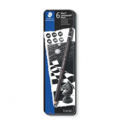 Bleistift-Set Mars Lumograph black, 100B G6, 6x schwarz, fein, 8B,6B,4B,2B