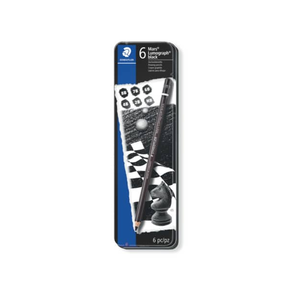 10 Stück Staedtler Bleistift-Set Mars Lumograph black, 100B G6, Härte 8B,6B,4B,2B, fein, schwarz 4007817185568 Staedtler 6 Stück