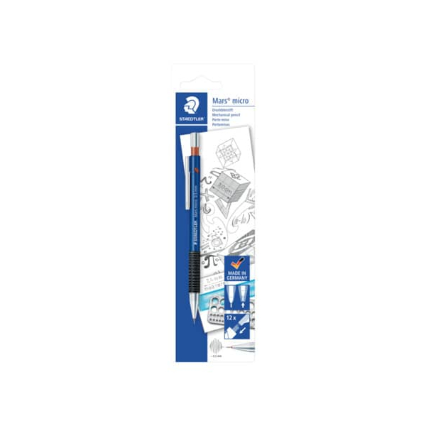 10 Stück Staedtler Druckbleistift Mars micro, 775 05BKDA, Härte B, 0,5mm, blau, mit Radiergummi 4007817709023 Staedtler