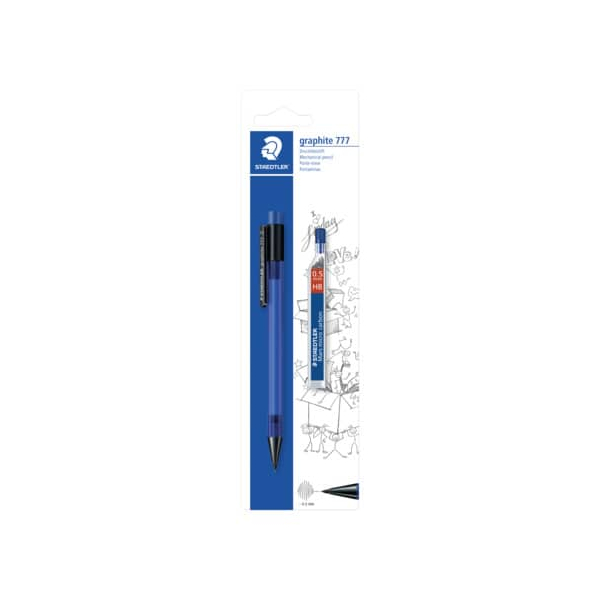 10 Stück Staedtler Druckbleistift-Set Graphite 777 +Minen, 7775BK25DA, Härte HB, 0,5mm, farbig sortiert, mit Radiergummi 4007817777046 Staedtler