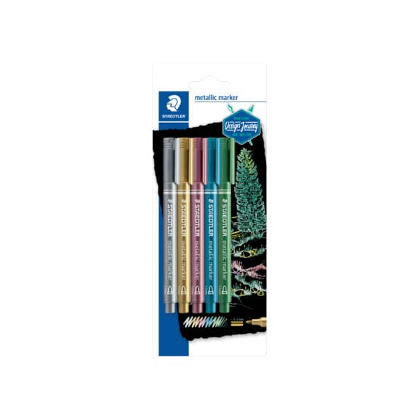 10 Stück Staedtler Lackmarker 8323-S BK5, Packung, metallic/ -blau/ -grün/ -rot/ silber/ gold, 1-2mm Rundspitze 4007817832066 Staedtler 5 Stück