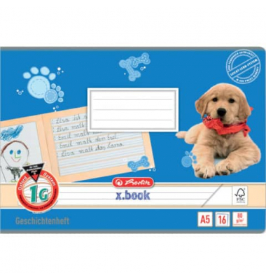 Schulheft 1957745 x.book, Lineatur 1G / Schreiblern-Lineatur / keine, A5 quer, 80g, blau, 16 Blatt / 32 Seiten