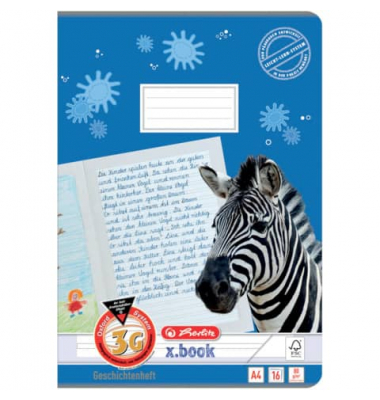 Schulheft 1957778 x.book, Lineatur 3G / Schreiblern-Lineatur / keine, A4, 80g, blau, 16 Blatt / 32 Seiten