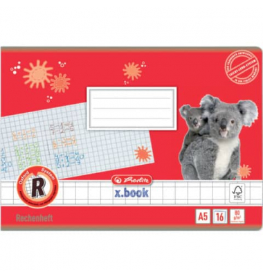 Schulheft 1957786 x.book, Lineatur R / kariert, A5 quer, 80g, rot, 16 Blatt / 32 Seiten